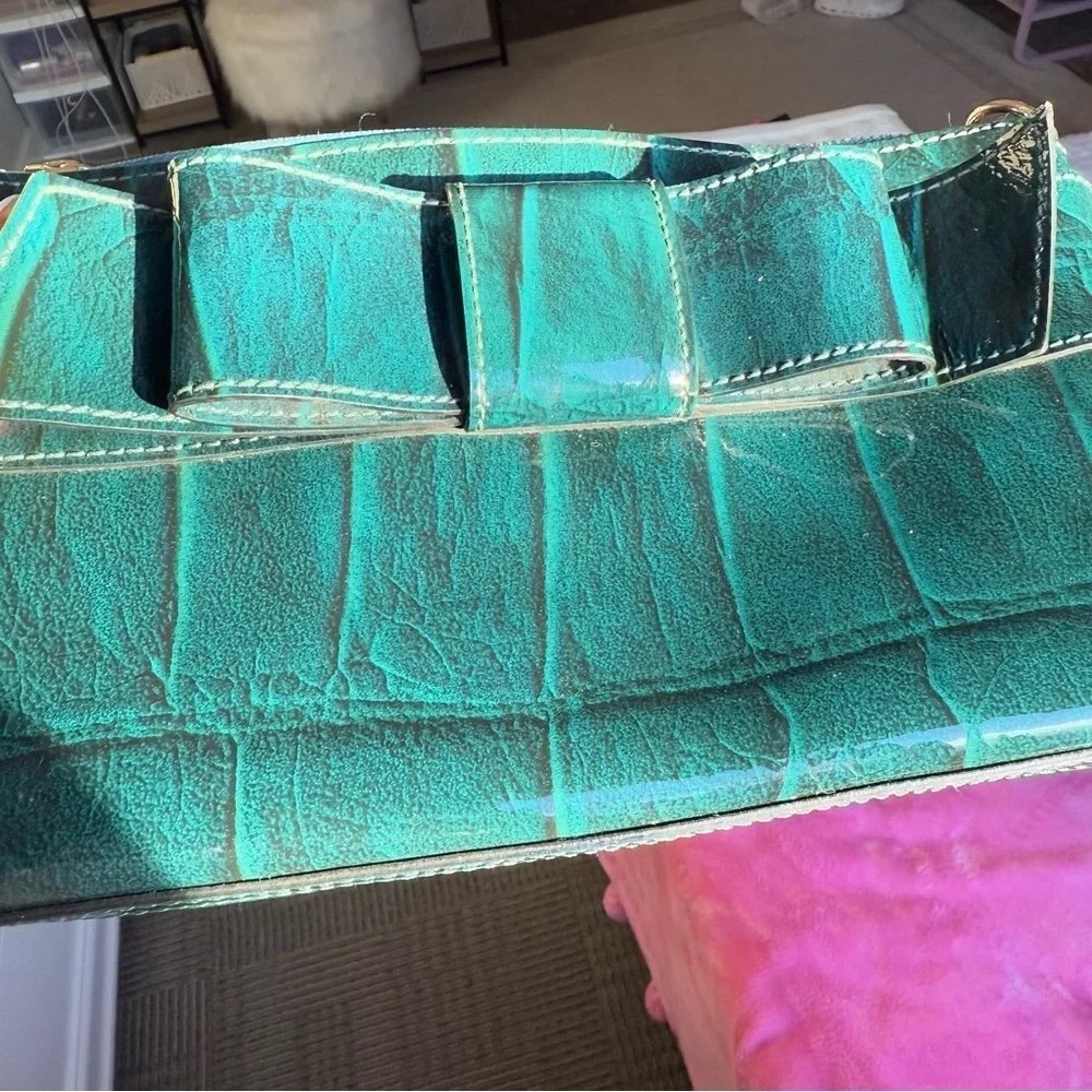 Kate Spade Emerald Green and Gold Bow Shoulder Purse